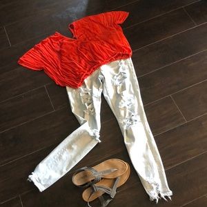 Super sexy, low cut, orange  top with open sleeves